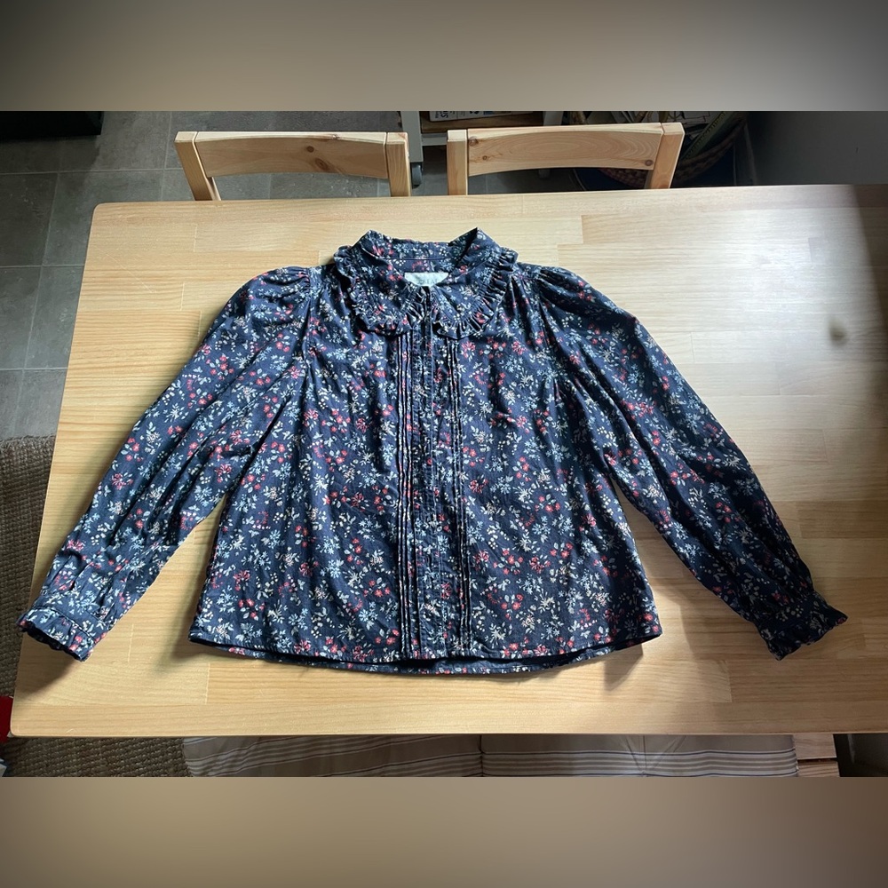 THE GREAT. Dark Navy Floral Corduroy Shirt